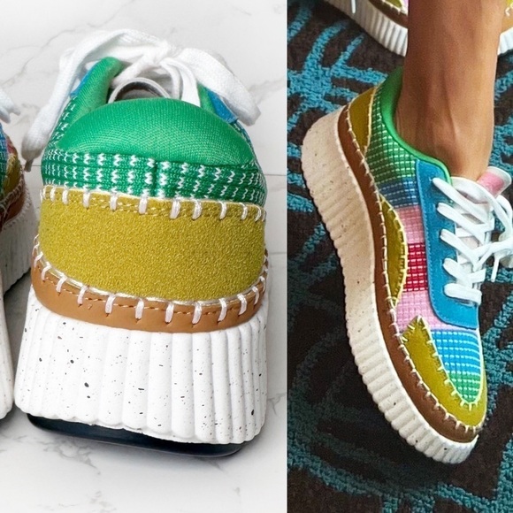Kaleidoscope Kicks: Multicolor Knitted Patchwork Sneakers - Picture 9 of 9